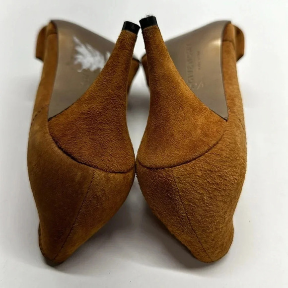 Givenchy Heels High Heel Pumps Shoes Suede Gold Metal Logo Tan Brown Size 36.5 - Picture 8 of 11